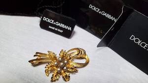 正規レア DOLCE&GABBANAドルチェ&ガッバーナ ラグジュアリー バロック フラワー パール カメリアゴールドブローチ L ピンバッジ D&G 付属有