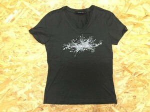カルバン・クライン Calvin Klein 半袖Tシャツ レディース コットン100% ラメロゴプリント Vネック M グレー