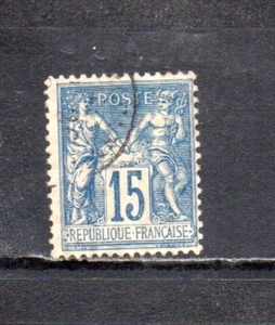 207301 フランス 1877年 普通 平和と通商のシンボル 15c 青 on 青着色紙 タイプⅡ 使用済