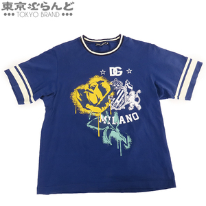 101697672 ドルチェアンドガッバーナ DOLCE&GABBANA フロント プリント クルーネック ブルー コットン 46 半袖Ｔシャツ メンズ