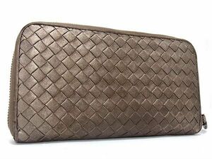 1円 BOTTEGA VENETA ボッテガヴェネタ イントレチャート レザー ラウンドファスナー 長財布 ウォレット 小銭入れ ブロンズ系 AX7891