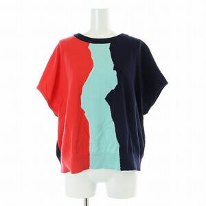 ピーエスポールスミス PS Paul Smith 配色半袖ニットトップス カットソー フレンチスリーブ M マルチカラー /AT ■OS レディース