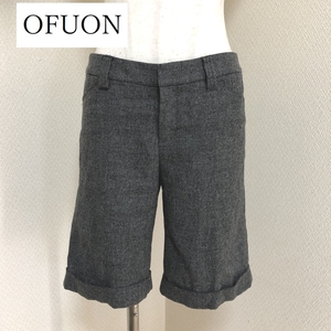 OFUON レディース ハーフパンツ ツィード 裾ロールアップ 冬 グレー