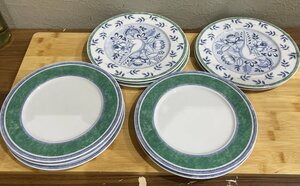 未使用 Villeroy ＆ Boch プレート 10枚セット 箱無し 柄違い5枚ずつ 鳥 縁グリーン 直径約21㎝ 高さ約1㎝ 保管品