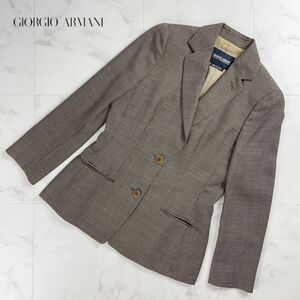 美品 GIORGIO ARMANI ジョルジオ アルマーニ チェック柄 テーラードジャケット 総裏 レディース 茶色 ブラウン サイズ36*RC476