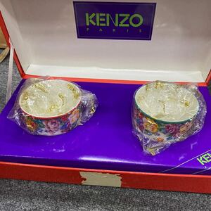 06190 未使用　希少　KENZO カップ＆ソーサー　ペア　ケンゾー　コーヒーカップ　花柄　漆器ソーサー 2客セット　レトロ