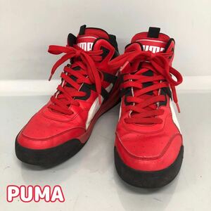 H■ PUMA プーマ バックコートミッド ハイカット スニーカー 29.0cm メンズ レッド×ブラック 赤 黒 靴 運動靴 バッシュ SOFTFORM 中古品