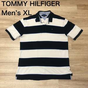 【送料無料】TOMMY HILFIGER半袖ポロシャツ ネイビー白青ボーダー柄　メンズXLサイズ　トミーヒルフィガー