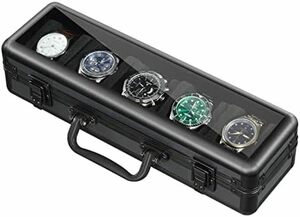 アルミ製 時計ケース 収納ボックス コレクションケース 収納ケース 5本用,黒のマイクロファイバー裏地