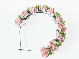 花嫁 花冠 花かんむり フラワー 造花アクセサリー カチューシャ ウェディング イベントなど#ピンク+グリーン