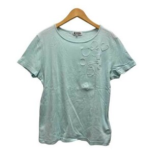 ピッコーネ PICONE Tシャツ カットソー クルーネック 刺繍 無地 半袖 40 水色 スカイブルー レディース