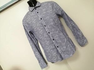 kkaa1370 ■ MK MICHEL KLEIN homme ■ ミッシェルクランオム シャツ トップス 長袖 ストライプ 迷彩 カモフラージュ 紺 ネイビー 46 M