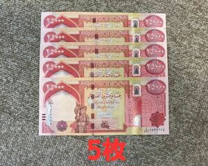 保証書付！！イラク 紙幣 25000 ディナール札 5枚 外貨 紙幣 コレクション 貨幣改革 外貨準備高 イラク戦争 サッダーム・フセイン D-1_2