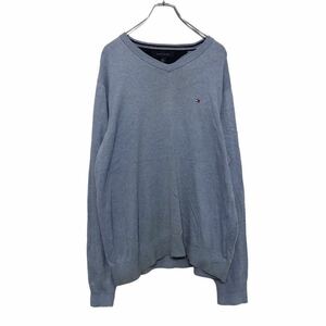 TOMMY HILFIGER コットン ニット セーター M ブルー トミーヒルフィガー Vネック 古着卸 アメリカ仕入 a509-5937