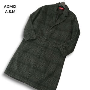 ADMIX A.S.M アトリエサブ メン 秋冬 ウール混★ 起毛 グレンチェック ロング チェスター コート Sz.L メンズ　A4T12991_C#N