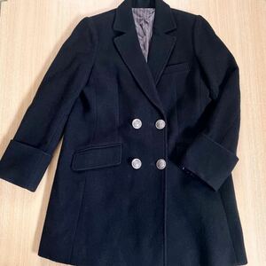 y▲ ロイスクレヨン 飾りボタンがかわいい 細身 チェスターコート Pコート 黒 ブラック ジャケット 日本製 英国風 ストライプ ウール