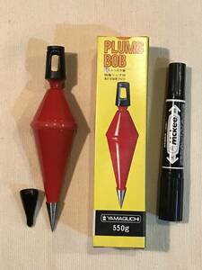 A8053●工具・道具【PLUMB BOB トリの下振 特殊リング付 550ｇ】下げ振り ヤマグチ MADE IN JAPAN 日本製 約17㎝ 未使用 小キズ 箱にキズ