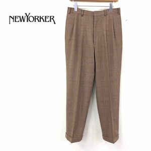 1K1300-J◆日本製 NEWYORKER ニューヨーカー チェックタックパンツ◆サイズW82 毛100% ウール ロングパンツ ボトムス メンズ 紳士 秋冬