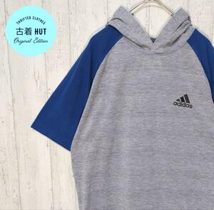 adidas　半袖パーカー　薄手　ラグランTシャツ　海外古着　パフォーマンスロゴ　#h684