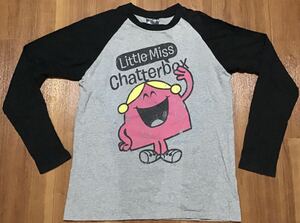 Mr.Men Little Miss 長袖ラグランTシャツ Lサイズ★ロンT 黒グレー ビンテージプリントします