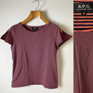 ★【国内正規品 日本製 】A.P.C.(APC) アーペーセー コットン100％ 肩スリット ボーダー クルーネック Tシャツ サイズM 半袖