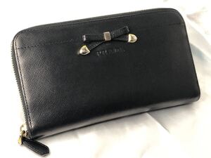 超美品　PRADA プラダ　長財布　ラウンドファスナー　ミニリボン　NERO