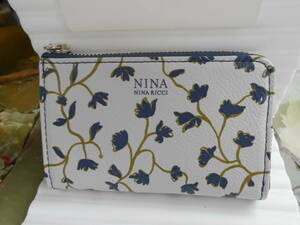 特価最後1★新品値札付送料込★ニナリッチ NINA NINA RICCI 牛革小銭入 マレーヌパース★キーリング付 箱入★花柄 ネイビー系 プレゼント 