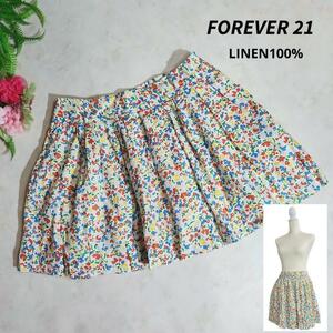 FOREVER 21麻リネン100% 花柄ミニスカート・フレア 68602