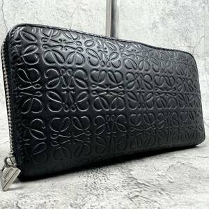 入手困難/美品●LOEWE ロエベ 長財布 ラウンドファスナー リピート アナグラム 型押し ブラック 黒 レザー メンズ レディース ビジネス