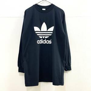 ☆未使用品 デッドストック adidas アディダス 90s Vintage トレフォイルロゴ ロンT 長袖Tシャツ ブラック L【レターパックプラス郵送可】H