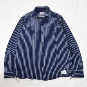 極美品 ヒューストン houston / Stripe Viyella Work Shirt Navy (XL) 40625 コットン ビエラ ストライプ ワークシャツ XL 紺