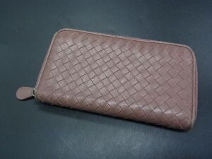 BOTTEGA VENETA ボッテガヴェネタ イントレチャート レザー ラウンドファスナー 長財布 ウォレット ピンクブラウン系 DH1766