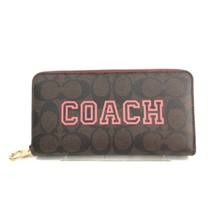 ▼▼ COACH コーチ レディース 長財布 ラウンドファスナー シグネチャー アウトレット ストラップ欠品 CB856 ブラウン やや傷や汚れあり