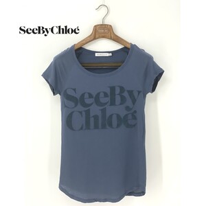 A9316/極美品 春夏 SEE BY CHLOE シーバイクロエ コットン デカロゴ フェルト クルーネック Tシャツ カットソーM程 40 トルコ製 レディース