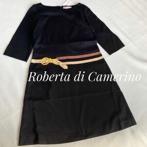 タグ付き＊Roberta di Camerino ロベルタディカメリーノ　ベルトプリント　ワンピース　新品 ブラック