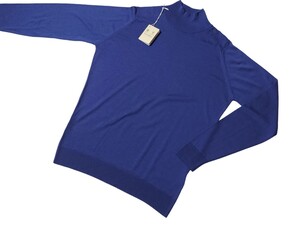 メンズ L ジョンスメドレー 最高級メリノウール モックネックセーター THRYM LAPIS BLUE JOHN SMEDLEY イギリス製★