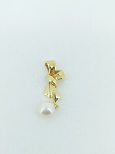 ミキモト　MIKIMOTO　　パール　リボン　　トップ　k18