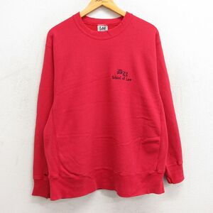 XL/古着 リー Lee 長袖 スウェット メンズ 90s DU スクール クルーネック 赤 レッド 23sep13 中古 スエット トレーナー トップス