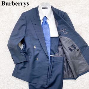 【美品】BURBERRY バーバリー スーツ セットアップ ダブル 銀ボタン ネイビー 96-86-170AB5(M相当) 毛 ビンテージ メンズ ビジネス