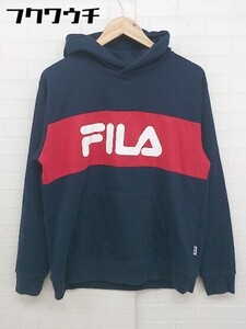 ◇ FILA フィラ ロゴ 長袖 パーカー サイズL ネイビー マルチ レディース