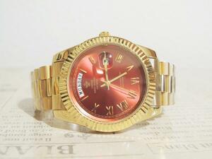 ◆LGXICE 腕時計 デイトデイト 色：赤・金 loyalクオーツ式　3連ブレス