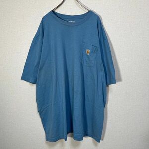 カーハート　半袖Tシャツ　胸ポケット　水色　ワンポイントロゴYA 古着　入手困難　激レア　希少 人気ゆるだぼ ビッグサイズ スカイブルー