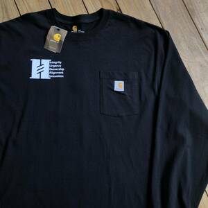 新品 carhartt カーハート Tシャツ 長袖 ロングスリーブ ロンT メンズ 2XL ブラック 企業物 背面プリント ポケット アメカジ タグ付 T2003