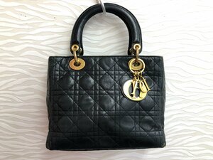 送料無料 1円～ Christian Dior クリスチャンディオール レディディオール ミディアム カナージュ ゴールド金具 ハンドバッグ ブラック