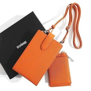 □SONNE ゾンネ 定価2万 CLAUDIO エンボスレザー 牛革 iPhone対応 スマホショルダー ショルダーバッグ 2連 SOX018 ORG 1 ▲019▼bus061so