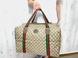 極美品 GUCCI グッチ オールドグッチ シェリーライン GGスプリーム ボストンバッグ ハンドバッグ バッグ レザー×キャンバス茶系A4可 72177