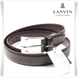 新品1円～★LANVIN COLLECTION ランバン コレクション メンズ 日本製 牛革レザー 本革 ビジネスベルト フリーサイズ ブラウン 茶◆4613◆