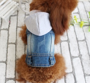 Lサイズ フード付きベスト パーカー ジーンズ ドッグウェア 犬服 チワワ トイプードル 小型犬
