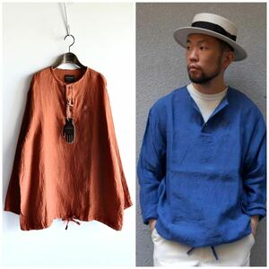 未使用 21SS BY GLAD HAND HOTEL ROYAL L/S PULLOVER SHIRTS グラッドハンド リネンヘンリーネックシャツ L ORANGE プルオーバー 