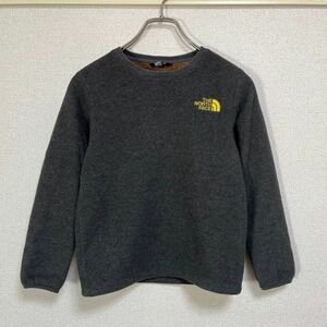 ノースフェイス　フリース　トレーナー　刺繍　子供130キッズ　ダークグレー１K古着　入手困難　激レア　希少 パジャマ　ブラウン茶色